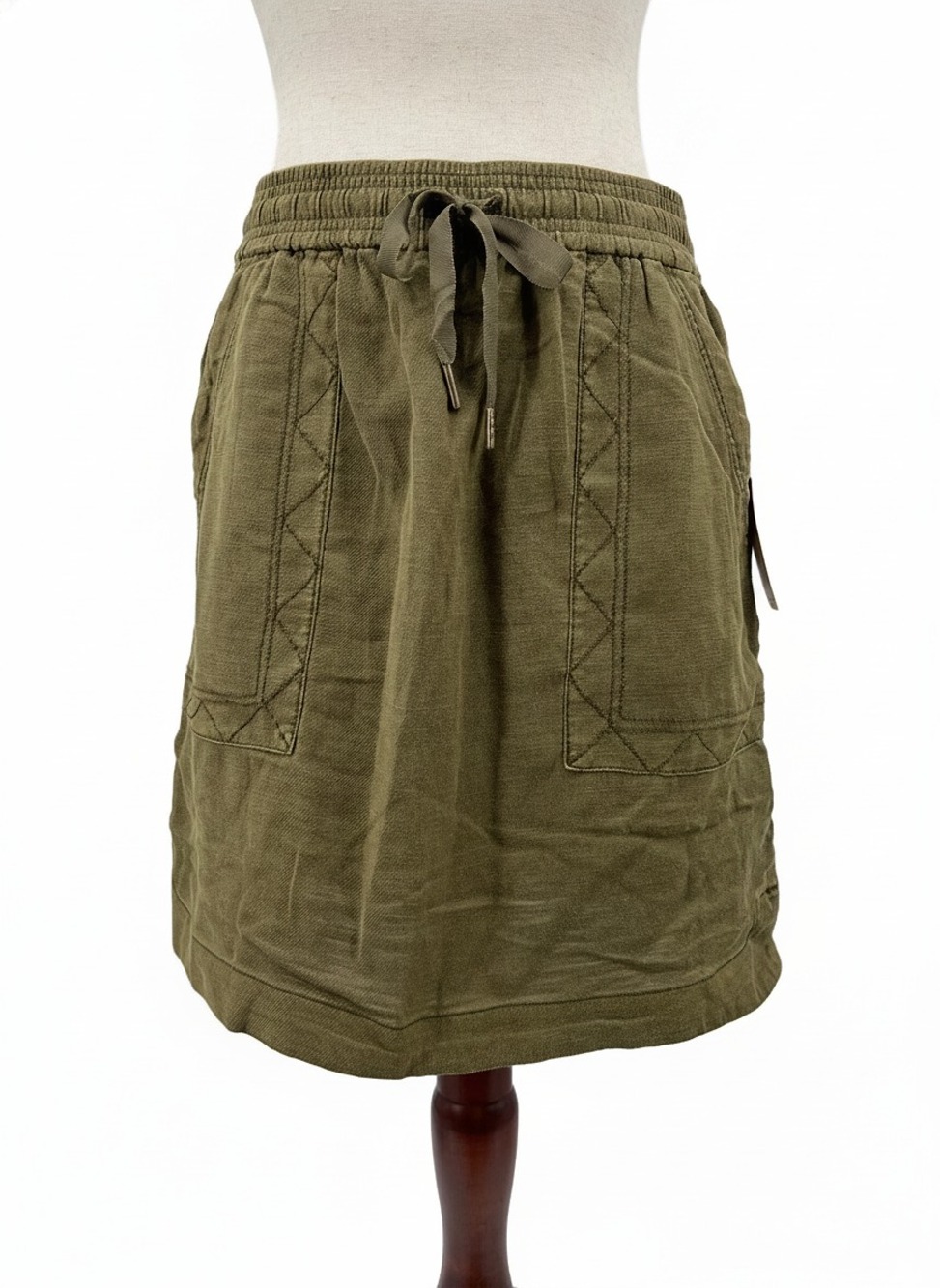 Pilcro Olive Green Mini Skirt | Cotton Lyocell, Elastic Waist, Pockets | Size S